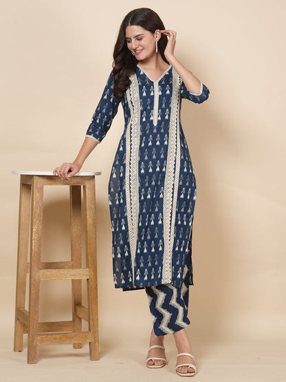 Indigo Lace Work Suit Set