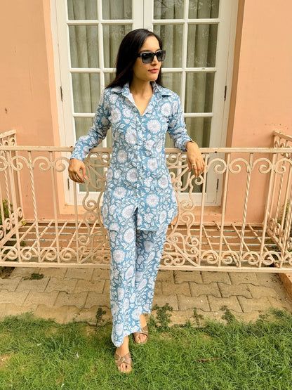 Indigo Printed Cord Set