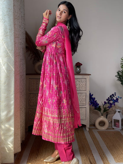 Pink Foil Crinkle Suit Set