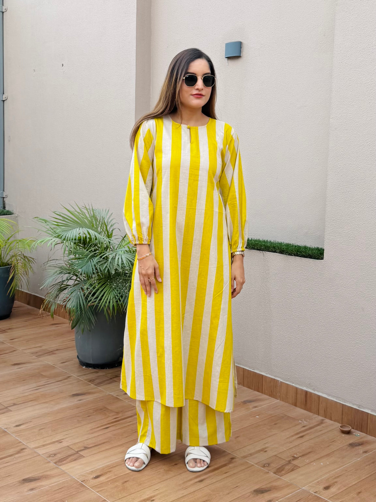 Lime Stripe Kurta Set