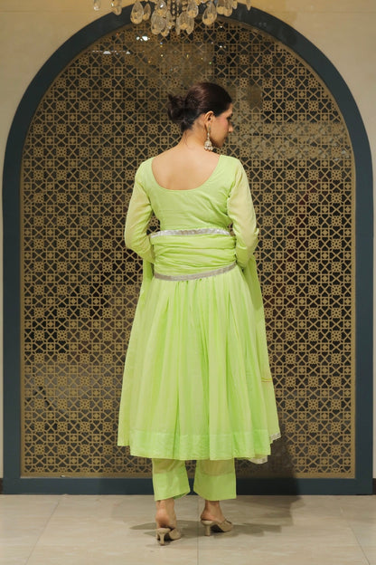 Pista Mulmul Handpainted Anarkali Suit Set