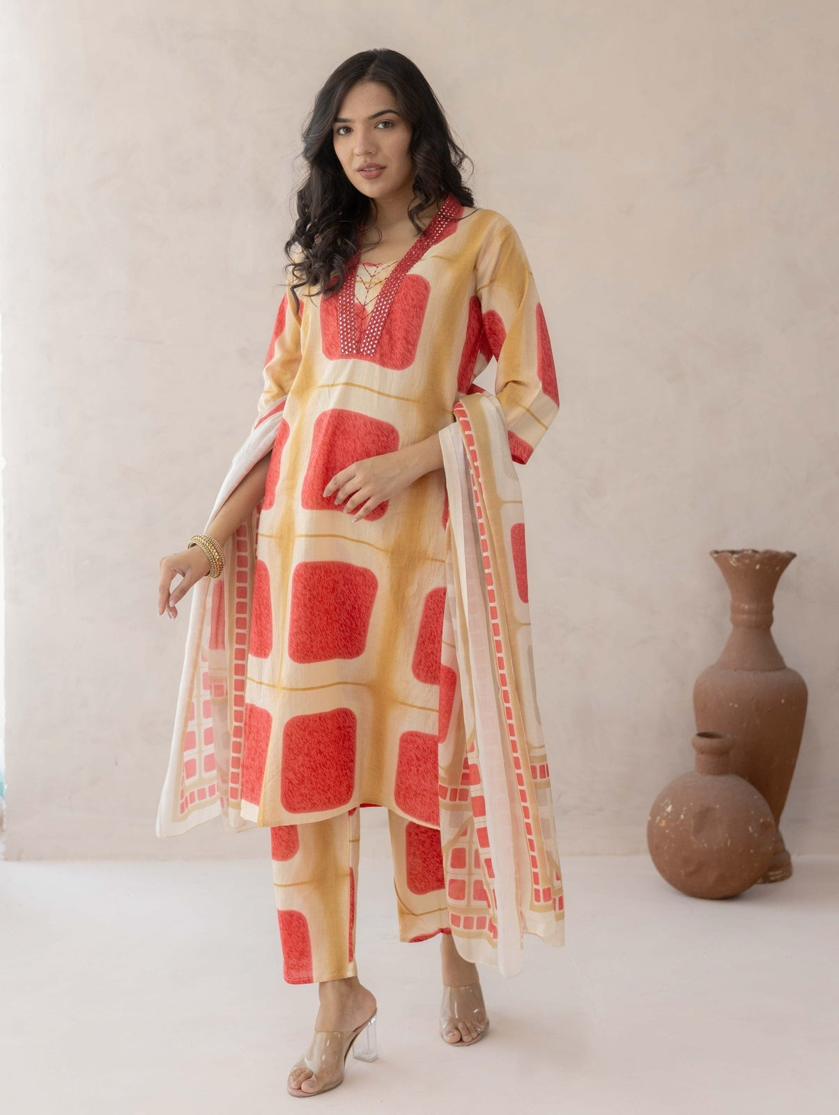 Red Colorblock Suit Set