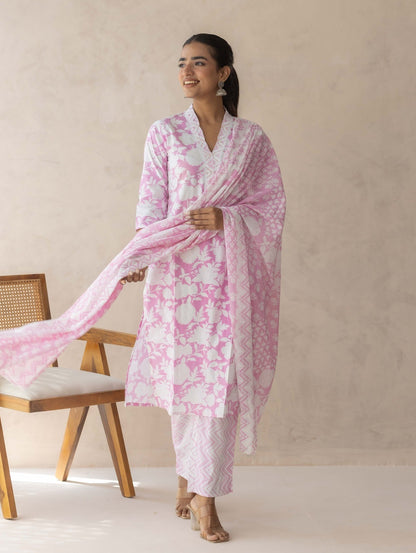 Baby Pink Handblock Printed Suit Set