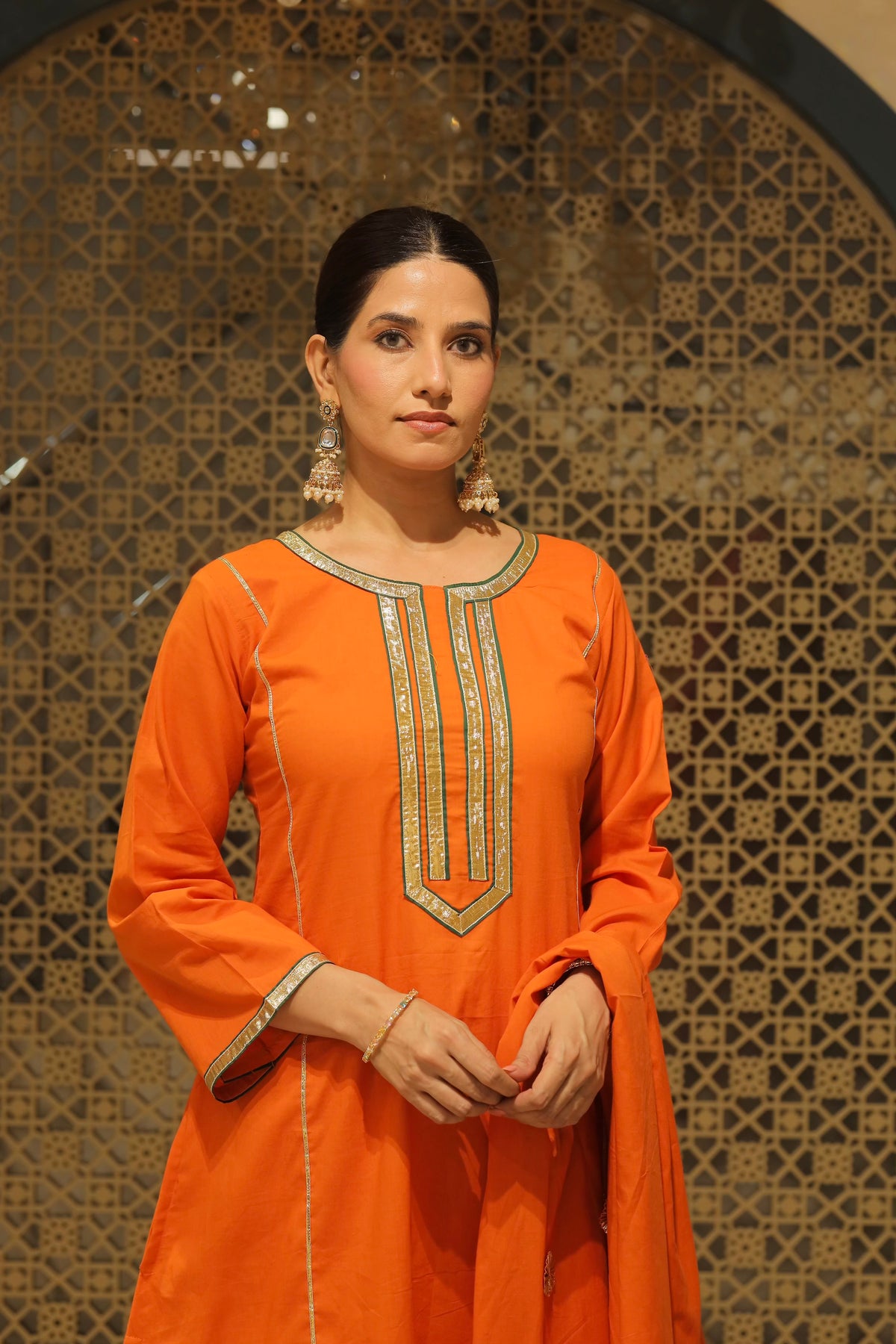 Orange Choga With Salwar & Dupatta Suit Set