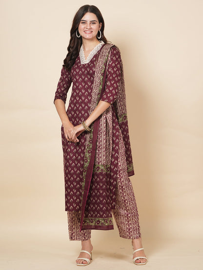 Wine Butti Print Suit Set