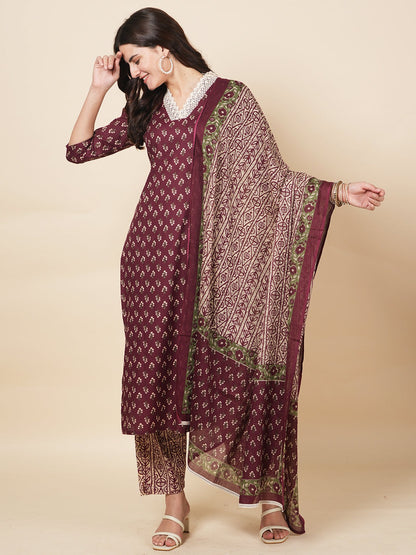Wine Butti Print Suit Set