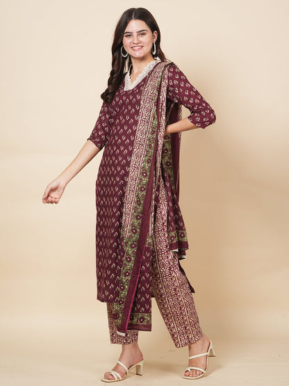 Wine Butti Print Suit Set