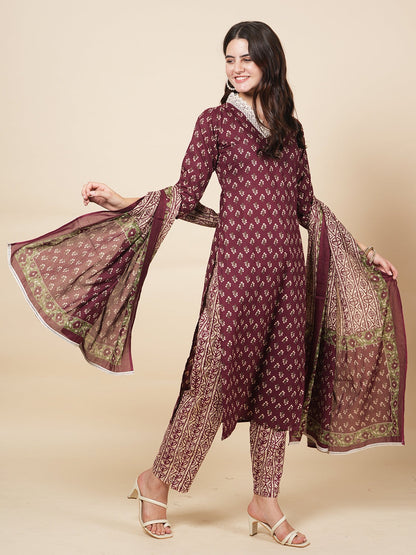 Wine Butti Print Suit Set