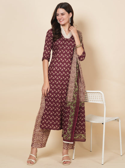Wine Butti Print Suit Set
