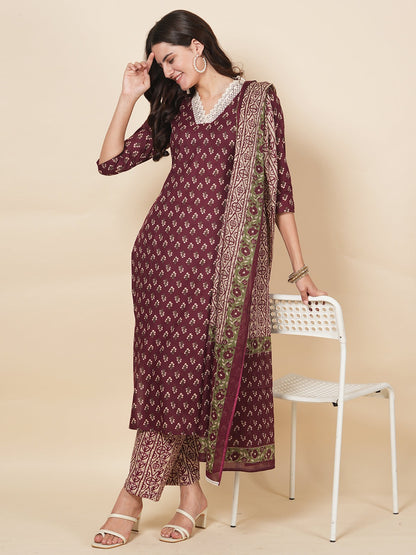 Wine Butti Print Suit Set