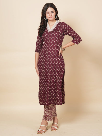 Wine Butti Print Suit Set
