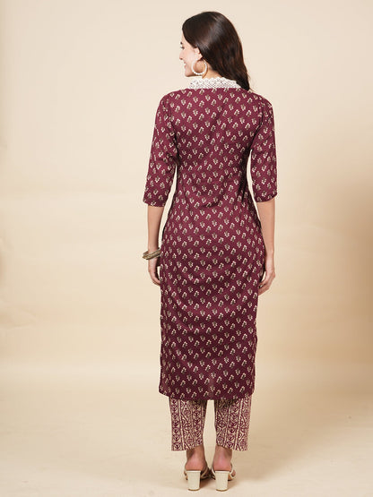 Wine Butti Print Suit Set