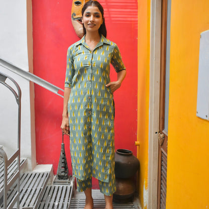 Green Ikkat Kurta Set