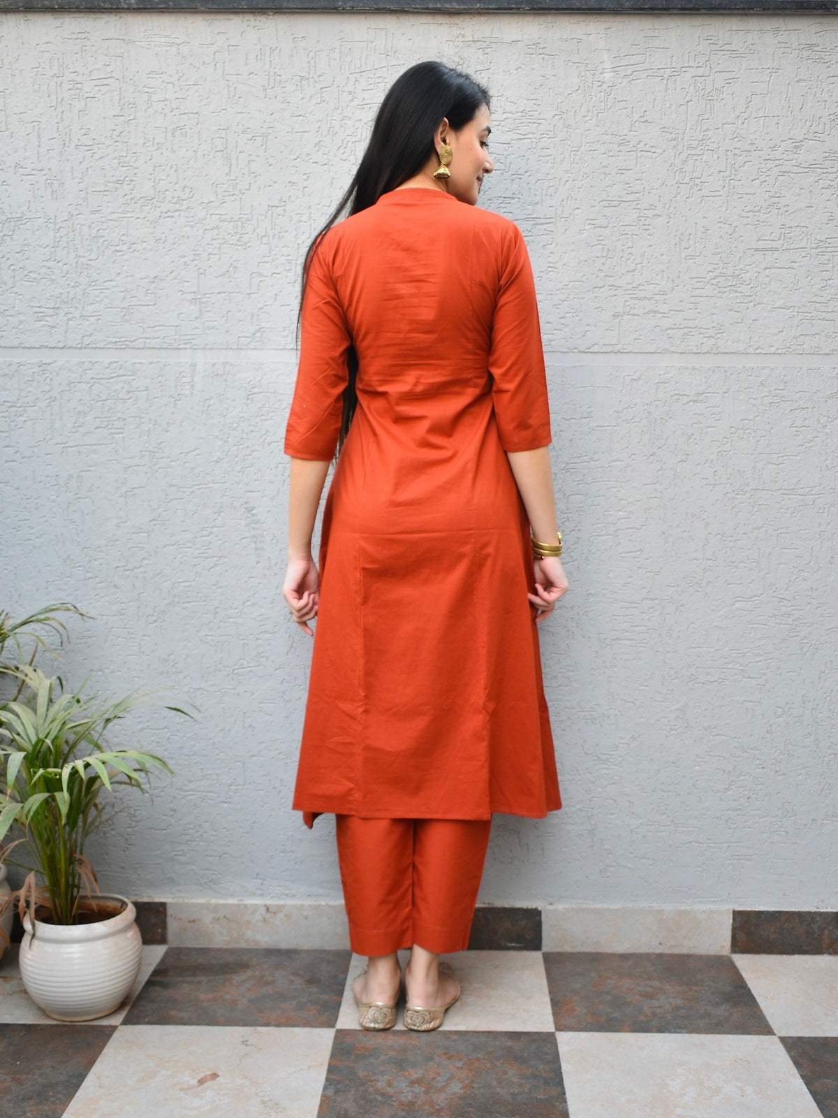 Rust Soft Cotton Kurta Set