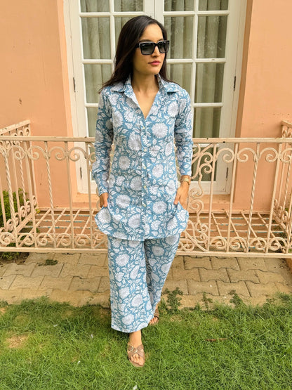 Indigo Printed Cord Set
