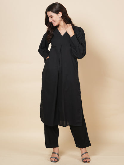 Pleated Black Kurta Set
