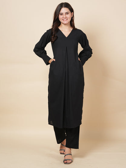 Pleated Black Kurta Set
