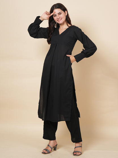 Pleated Black Kurta Set