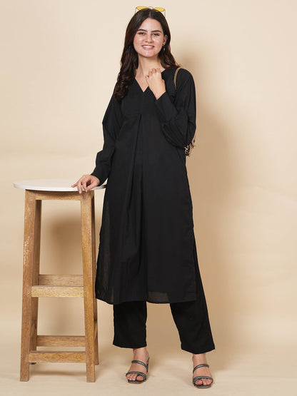 Pleated Black Kurta Set