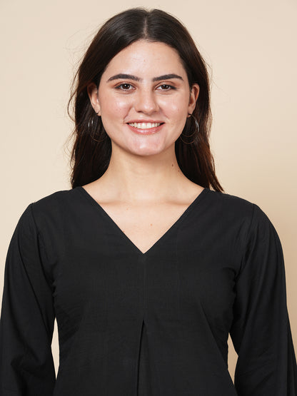 Pleated Black Kurta Set