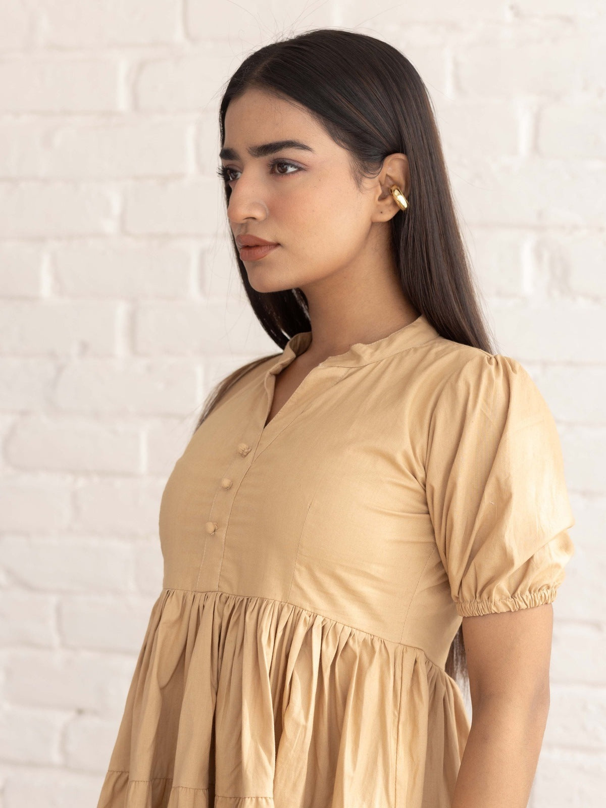 Beige Poplin Tier Dress