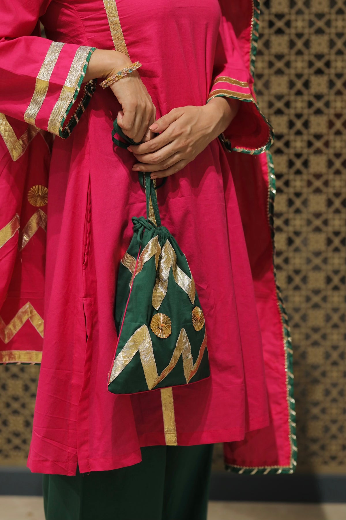 Pink Choga With Salwar Potli & Dupatta Suit Set