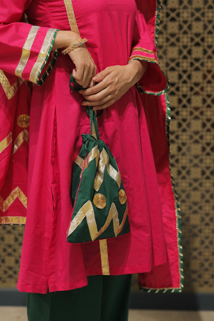 Pink Choga With Salwar Potli & Dupatta Suit Set