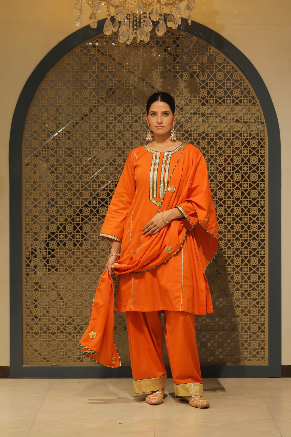 Orange Choga With Salwar & Dupatta Suit Set