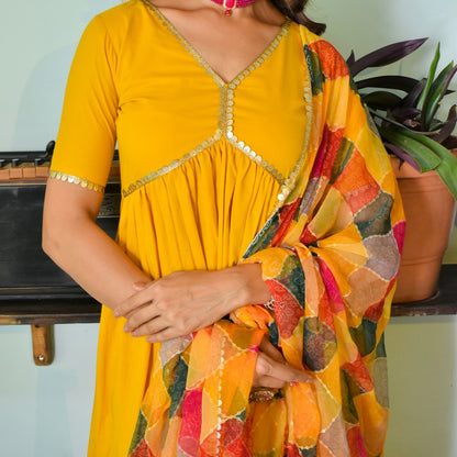 Yellow Bandhani Foil Suit Set