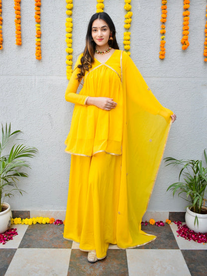 Bright Yellow Georgette Suit Set