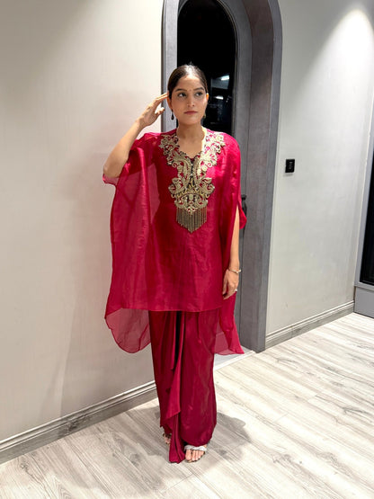 Red Zardozi Handwork Kaftan Set