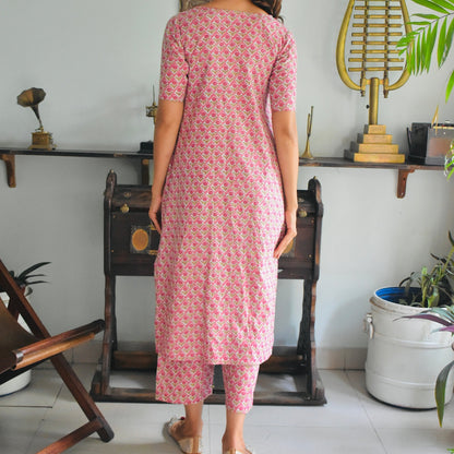 Pink Kantha Embroidered Kurta Set