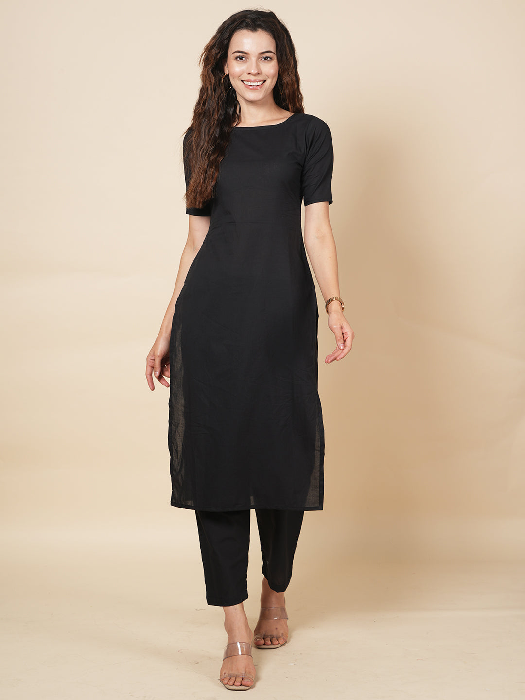 Black Solid Kurta Set