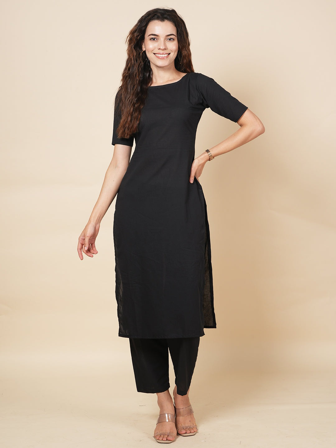 Black Solid Kurta Set