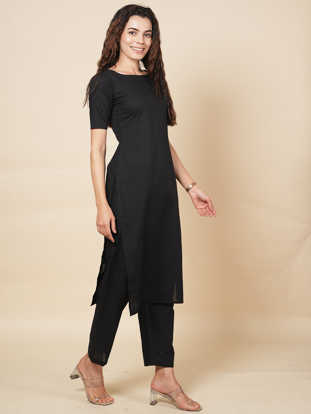 Black Solid Kurta Set