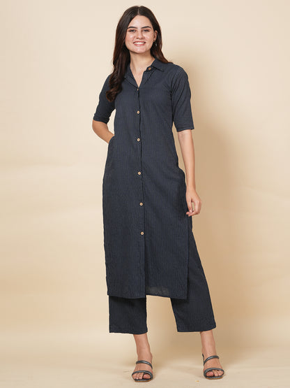 Blue Kantha Embroidered Kurta Set