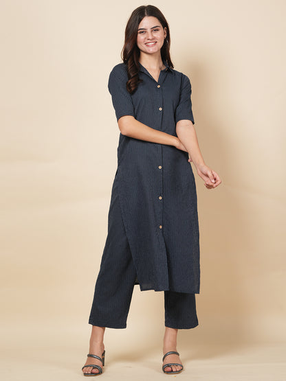 Blue Kantha Embroidered Kurta Set