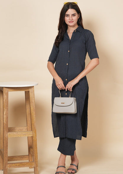 Blue Kantha Embroidered Kurta Set