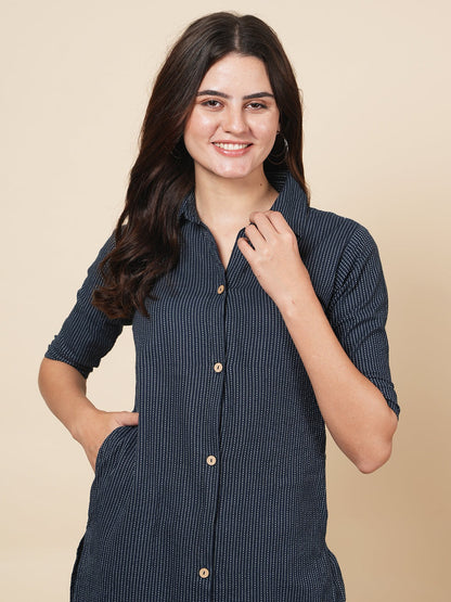 Blue Kantha Embroidered Kurta Set