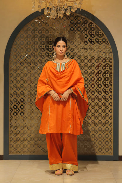 Orange Choga With Salwar & Dupatta Suit Set