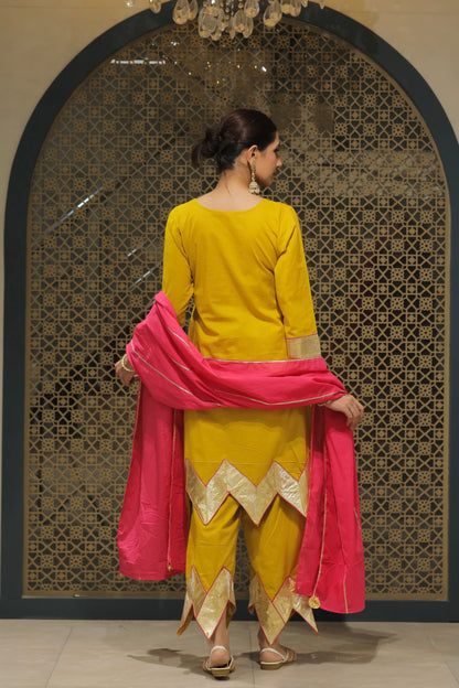 Yellow Choga With Salwar & Dupatta Suit Set