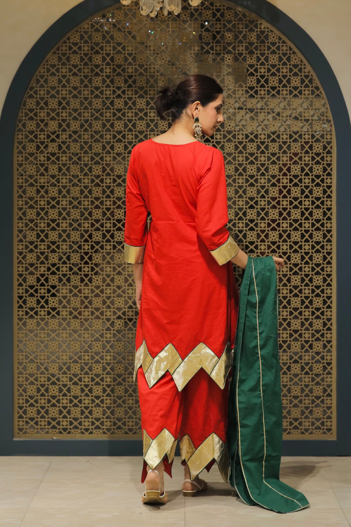 Sindoori Red Choga With Salwar &Dupatta Suit Set