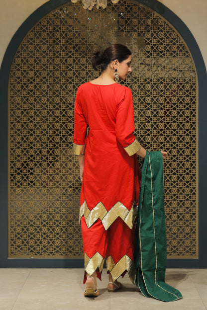 Sindoori Red Choga With Salwar &Dupatta Suit Set