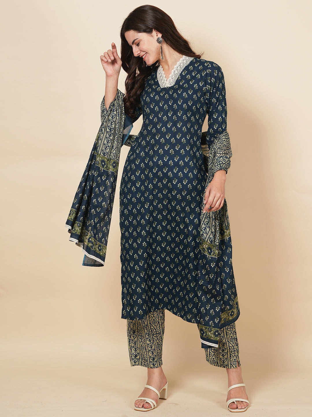 Blue Butti Print Suit Set