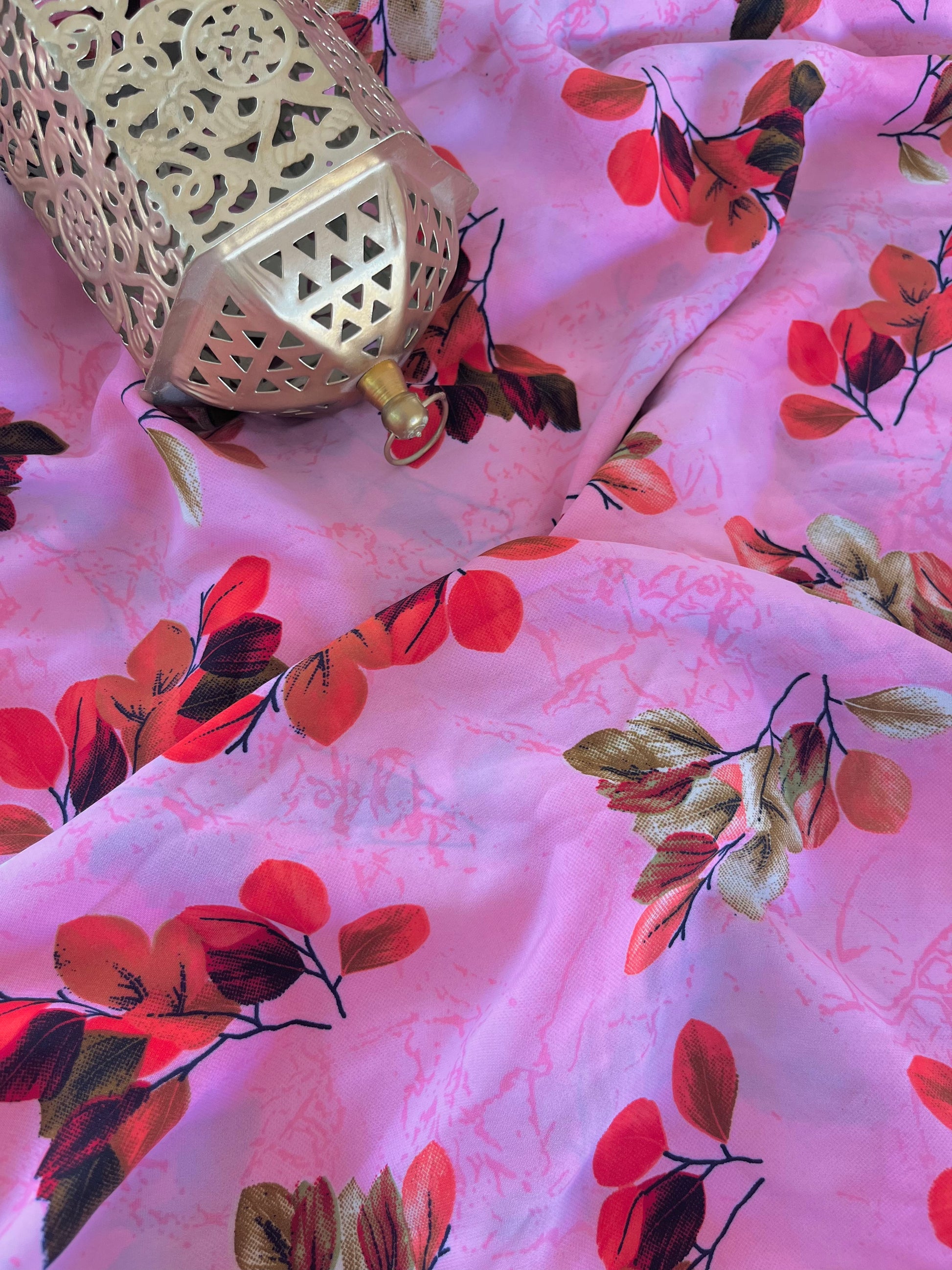 Baby Pink Floral Crepe Fabric