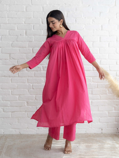Pink Cotton Kurta Set