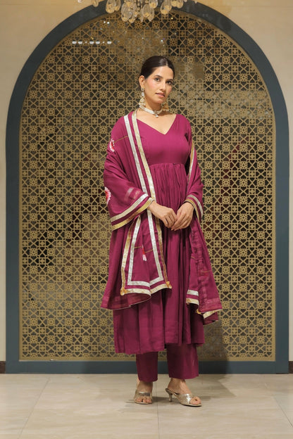 Jamuni Mulmul Handpainted Anarkali Suit Set