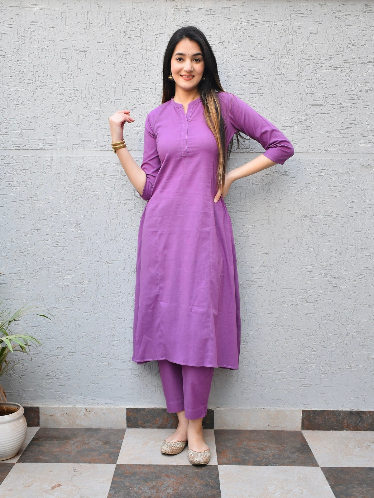 Purple Soft Cotton Kurta Set