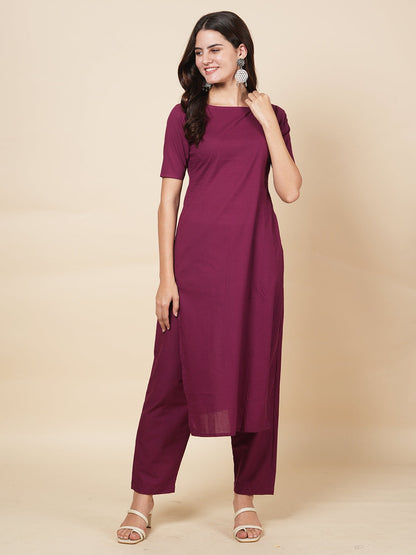 Wine Kurta Set