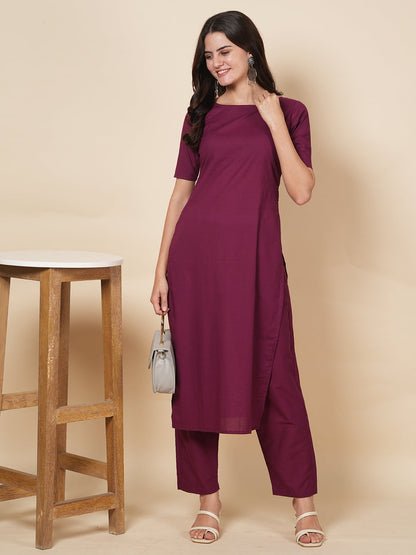 Wine Kurta Set